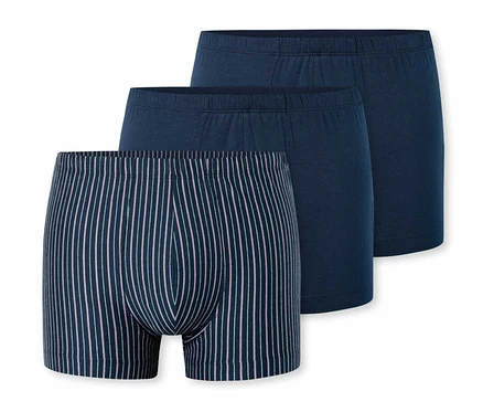 Trois shorts SCHIESSER bleu marine, dont un à rayures.