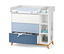 Commode et support blancs<br>Tiroir 1x blanc, 2x bleu<br>Piètement en chêne naturel