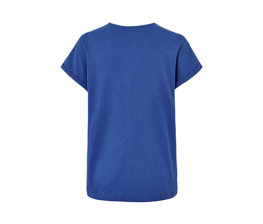 T-shirt bleu en lin mélangé à manches courtes.