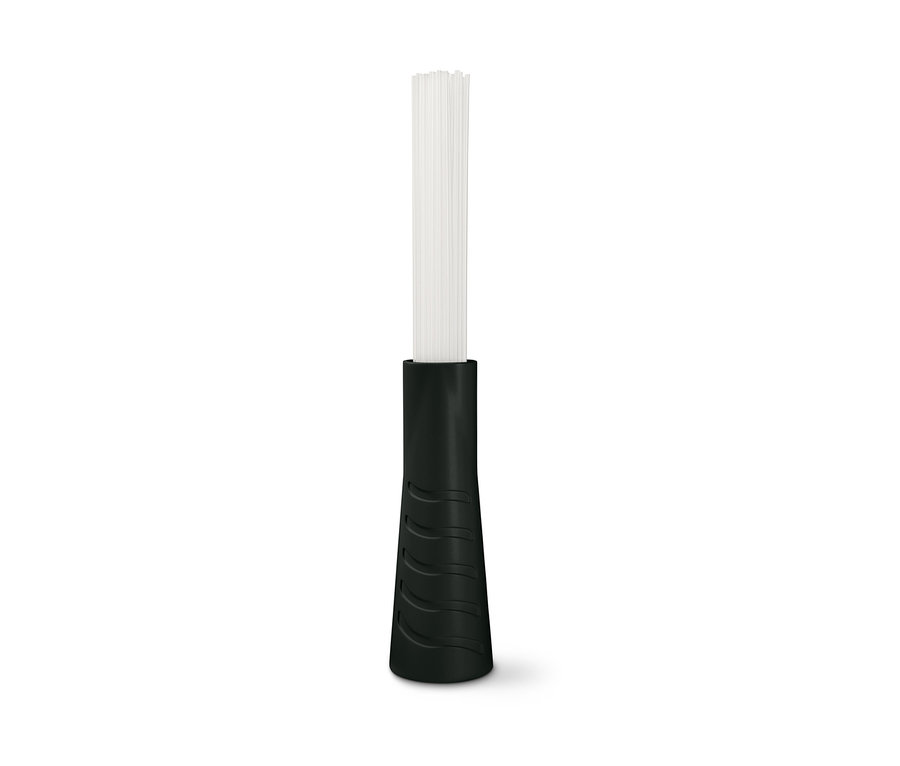 Embout d'aspirateur avec des poils blancs et une poignée noire.