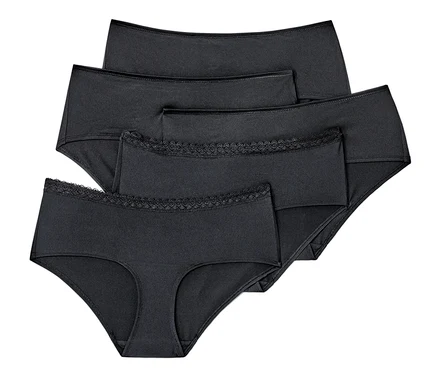 Gros plan sur 5 culottes noires.