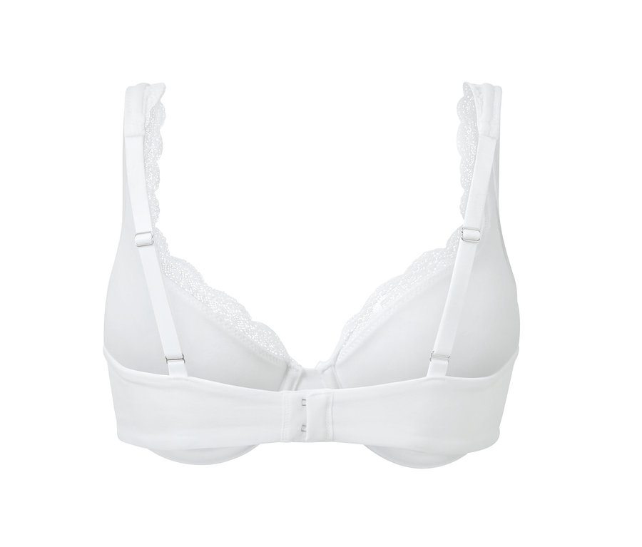 Vue détaillée de l'arrière d'un soutien-gorge à armatures blanc.