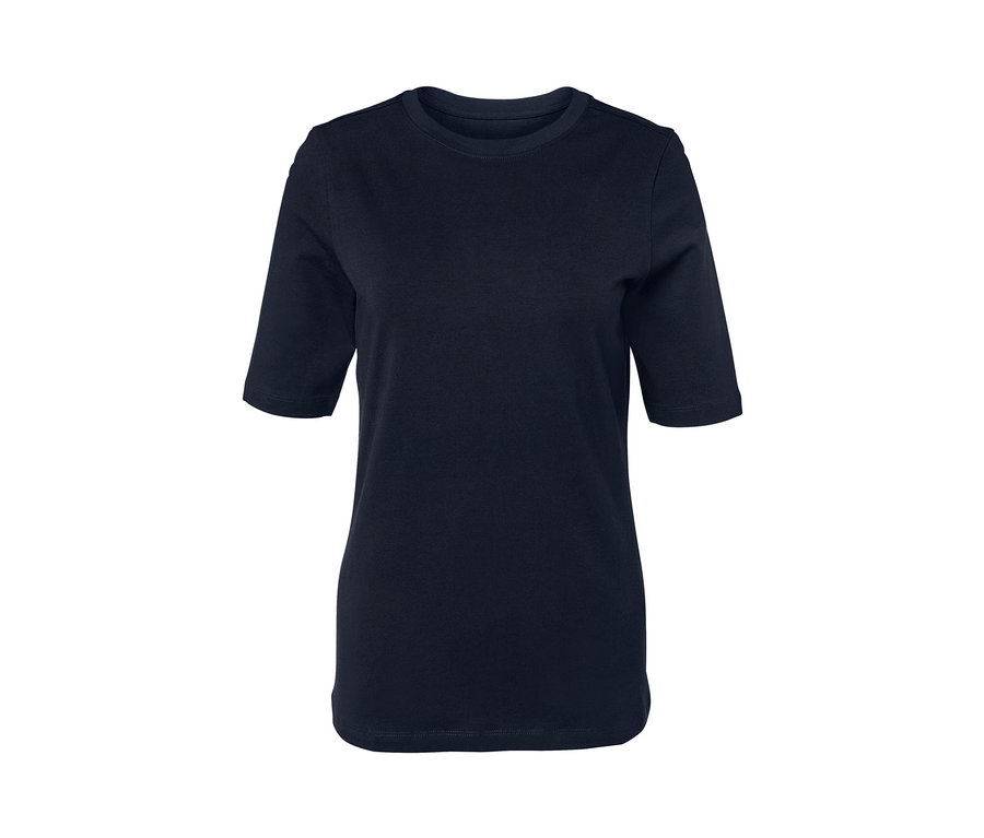 T-shirt bleu foncé à manches courtes.