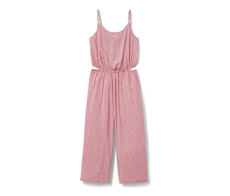 Combinaison tissée rose à pois blancs pour enfants, longueur 7/8.