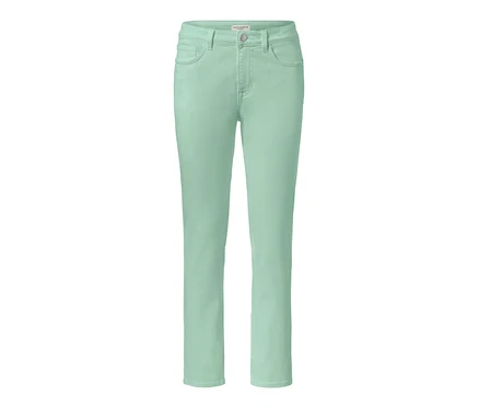 Jean coloré vert clair, coupe « Emma ».