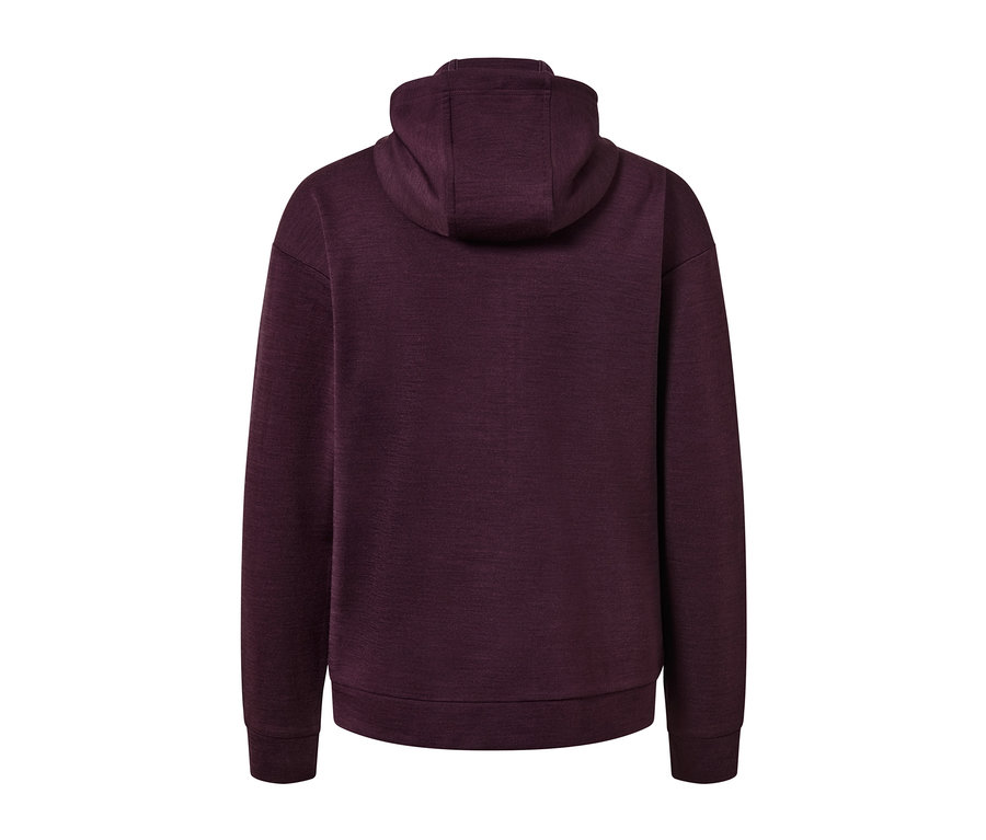 Vue arrière de la veste à capuche avec laine certifiée RWS, mauve.