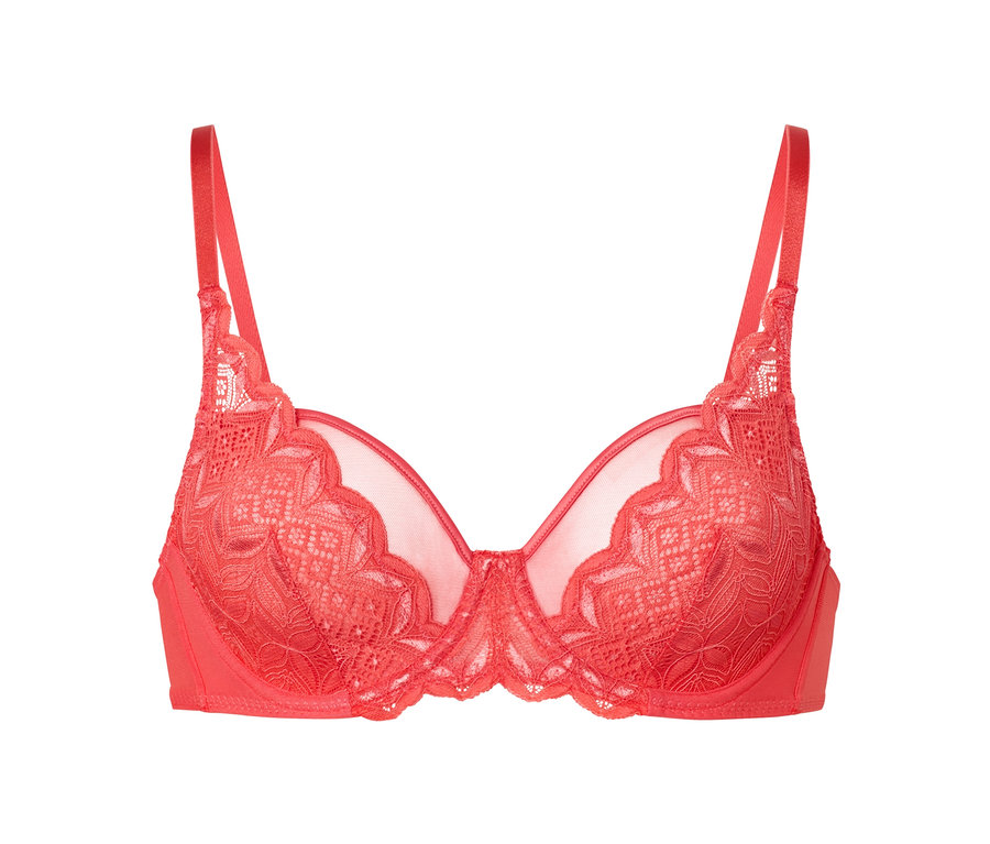 Soutien-gorge à armatures rouge avec de la dentelle.