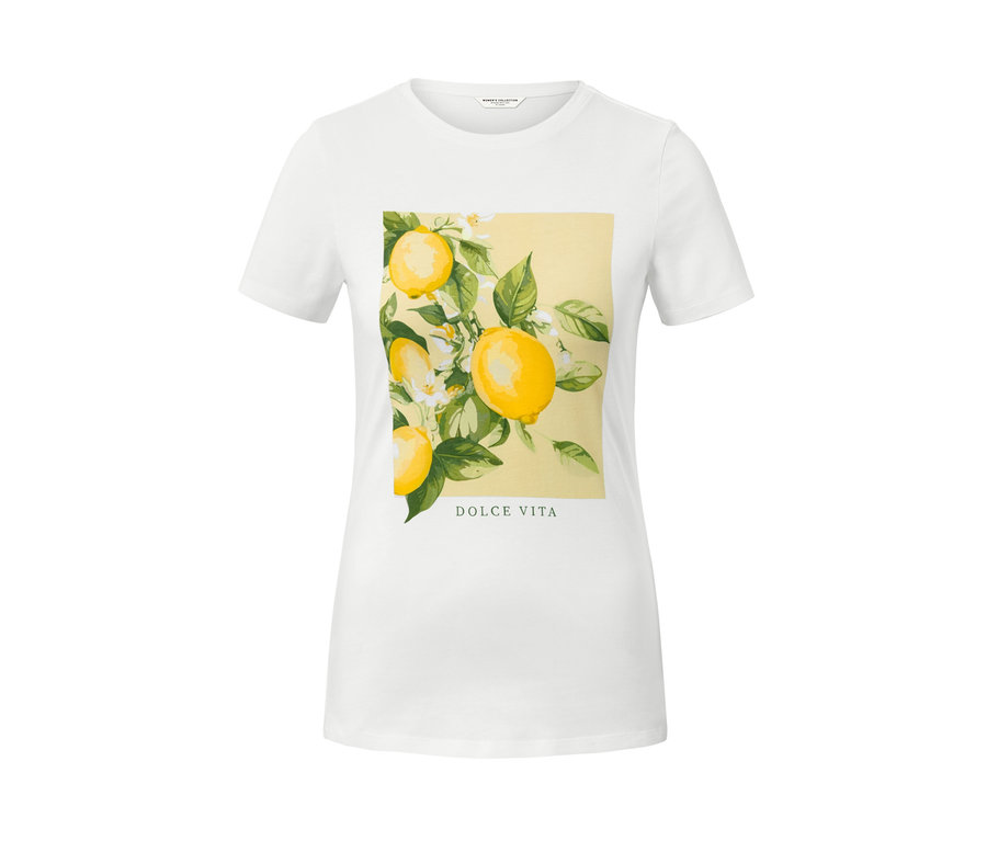 T-shirt blanc avec un imprimé de citrons et l'inscription Dolce Vita.
