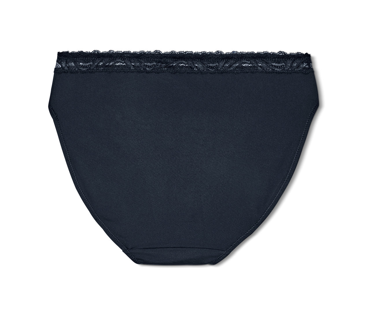 Slip bleu foncé avec dentelle.