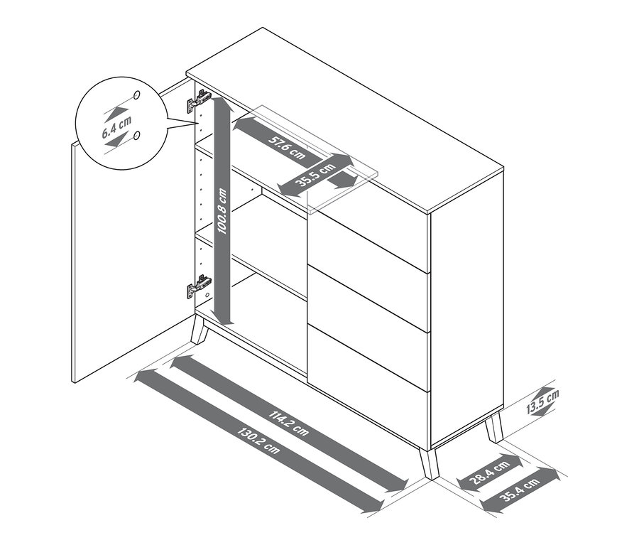 Dimensions de la commode.