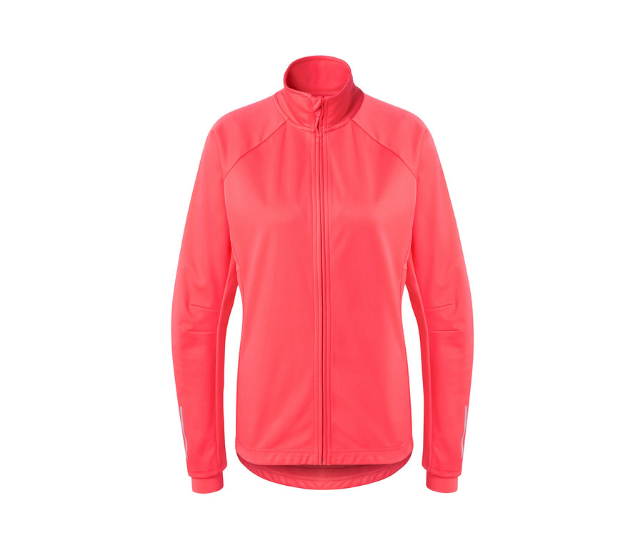Veste technique de cyclisme rose zippée.