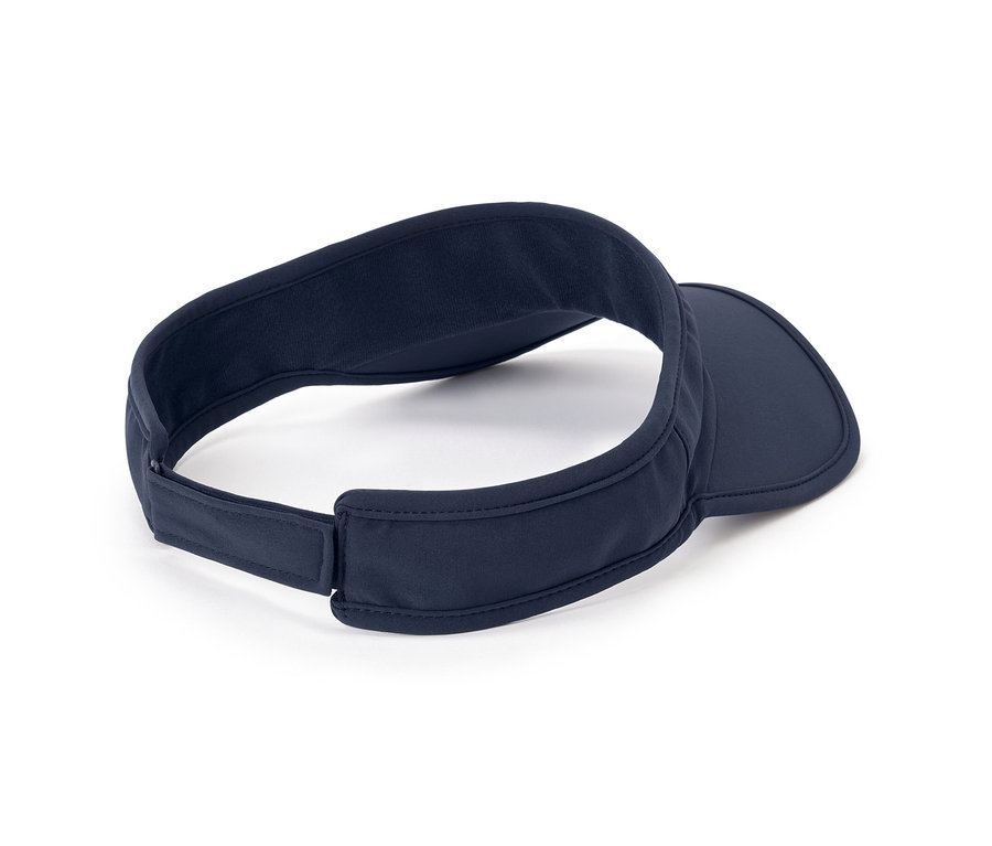 Gros plan d'une visière de sport bleu marine.