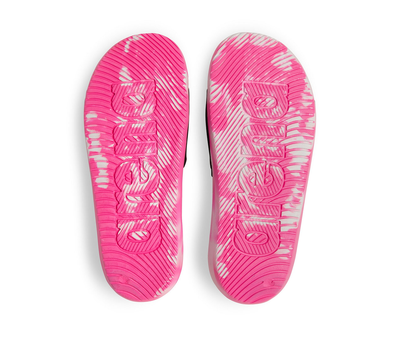 Deux sandales de bain arena Junior Urban Active pour enfant, rose vif avec motif blanc et logo.