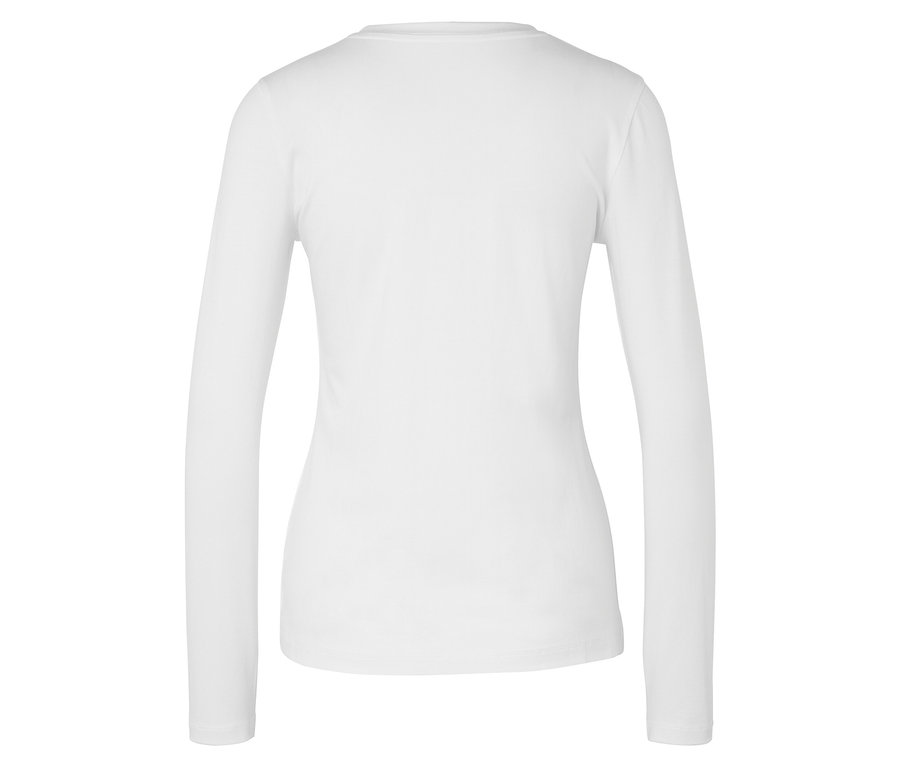 Haut blanc à manches longues pour femme, vue de dos.