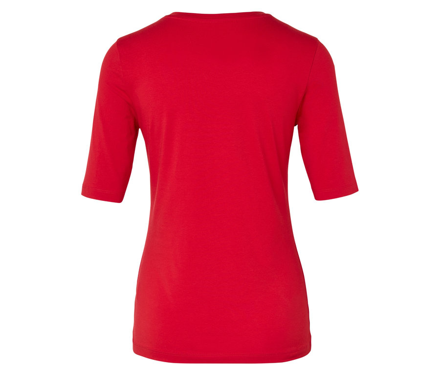 Vue arrière d'un t-shirt rouge à manches courtes.