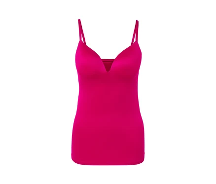 Haut avec bustier rose sur fond blanc.