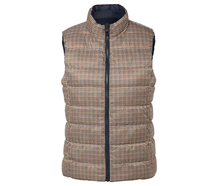Veste matelassée à motif pied-de-coq marron et noir.