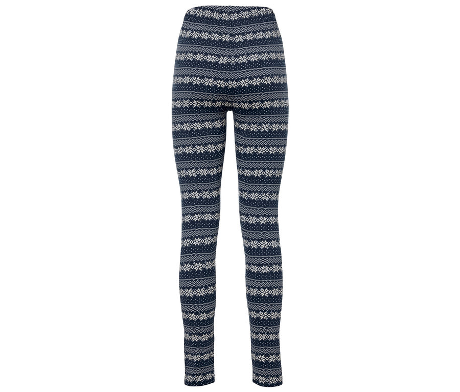 Leggings bleus avec motif de flocons de neige.