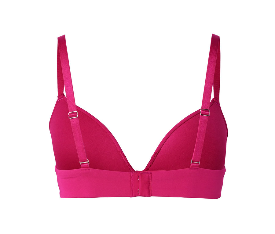 Détail vu de dos d'un soutien-gorge à coques souples fuchsia.