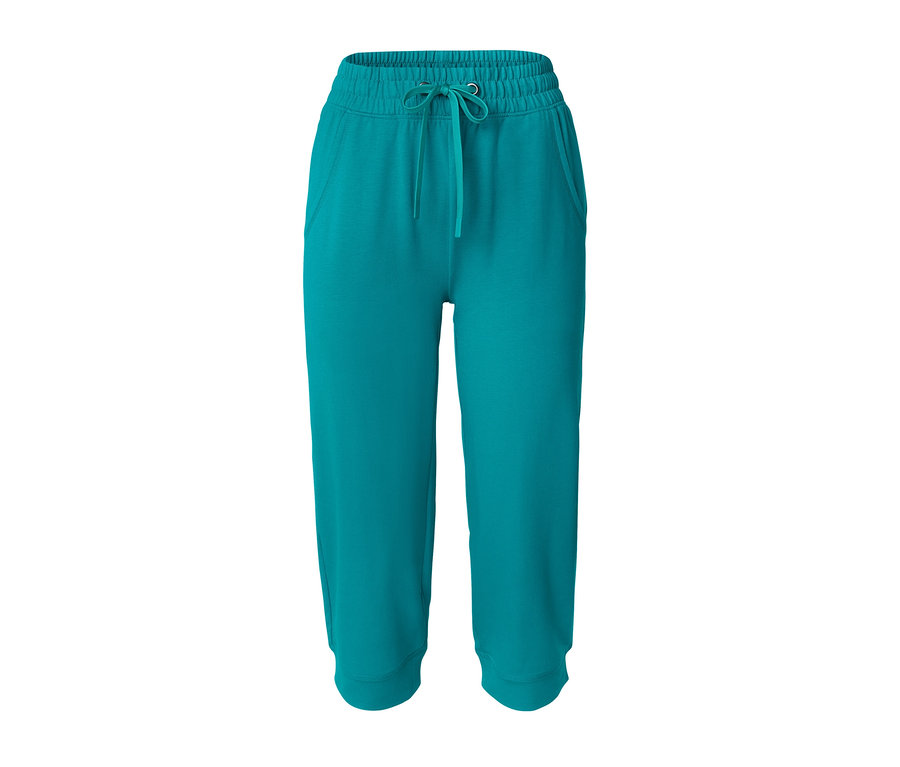 Pantalon de survêtement 3/4 turquoise avec cordon de serrage à la taille.