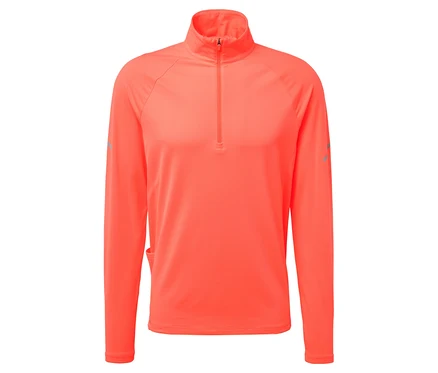 Haut de sport orange vif à manches longues avec fermeture éclair au niveau du col.