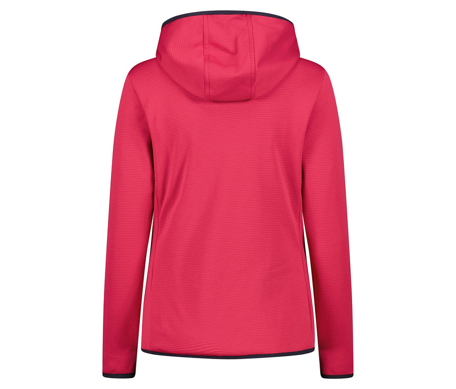 Vue arrière d'un sweat à capuche rose.