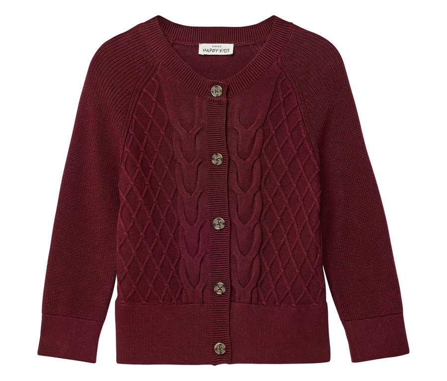 Gilet en maille bordeaux pour enfant avec boutons.