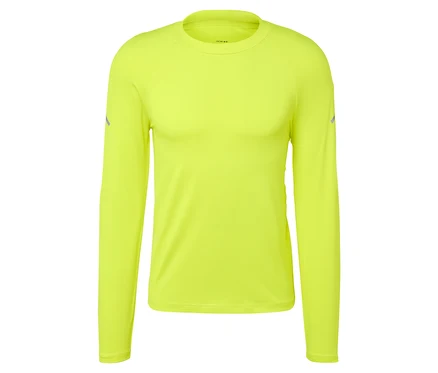 T-shirt jaune à manches longues sur fond blanc.