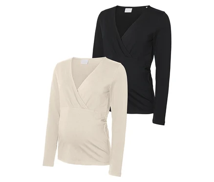 Deux hauts de grossesse MAMALICIOUS MLKERRIE TESS LS JRS TOP 2-P NOOS, un beige et un noir.