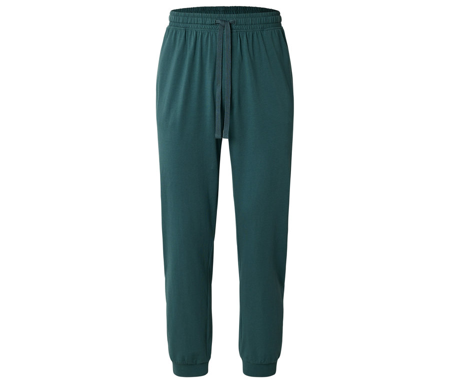 Pantalon de survêtement vert avec cordon de serrage sur fond blanc.