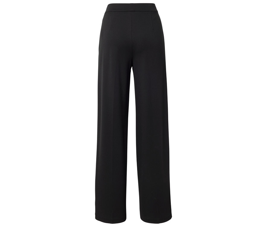 Pantalon noir taille haute à jambes larges, vu de dos.