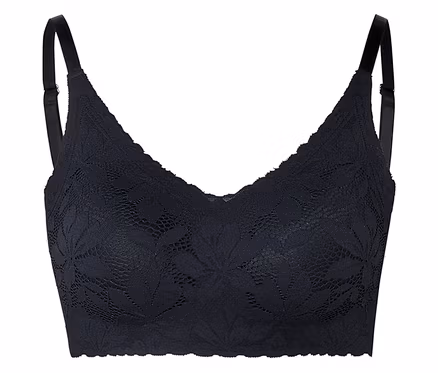 Soutien-gorge noir en dentelle avec bretelles réglables.