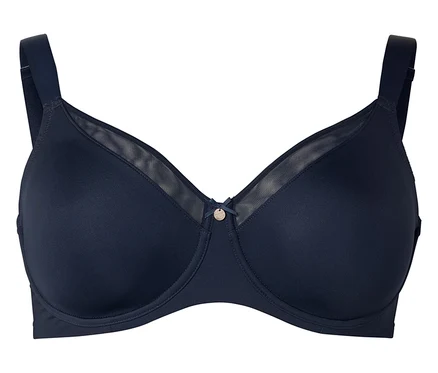 Soutien-gorge bleu marine à armatures avec détails en maille.