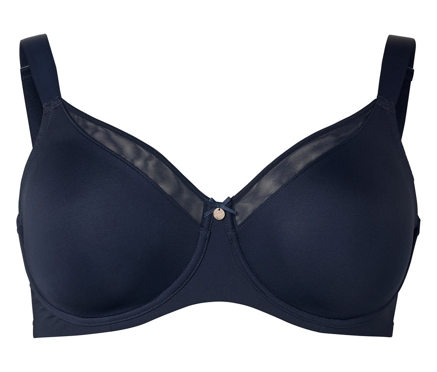 Soutien-gorge bleu marine à armatures avec détails en maille.