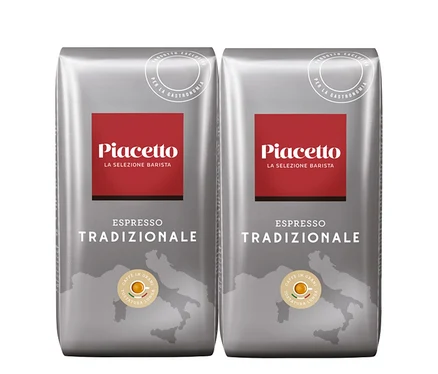 Deux paquets d' Espresso Tradizionale Piacetto - 2x 1 kg de grains entiers.