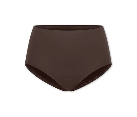 Culotte taille haute marron foncé avec un design sans couture et une bordure texturée à la taille.