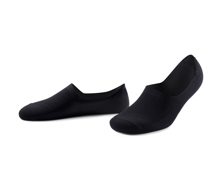 Deux socquettes de sport noires sur fond blanc.