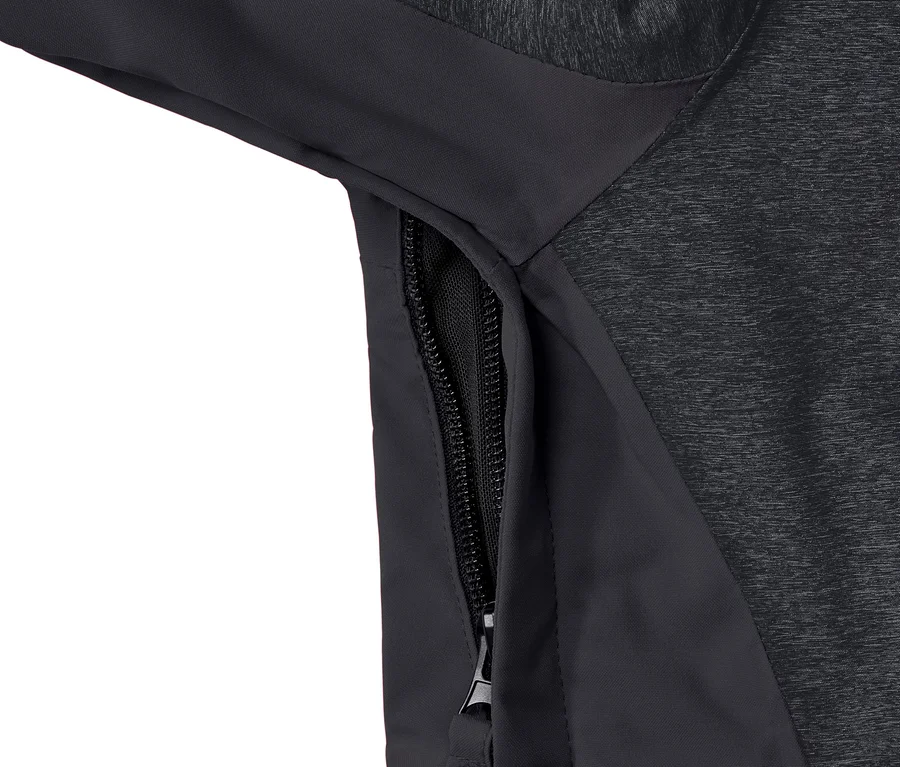 Détail d'une veste de ski « High-End » grise avec fermeture éclair.
