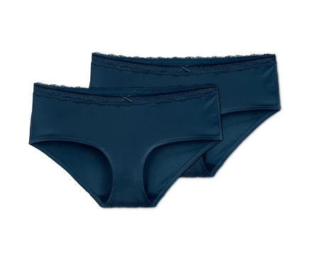 Deux culottes bleues avec de la dentelle.