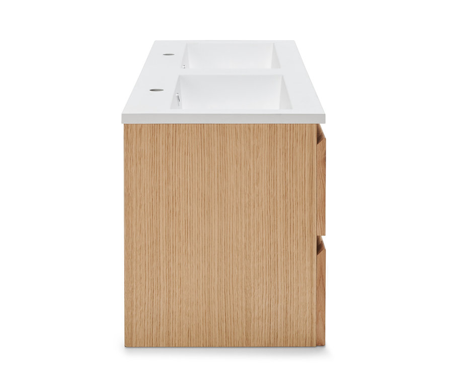 Vue latérale d'une double vasque avec 2 tiroirs.