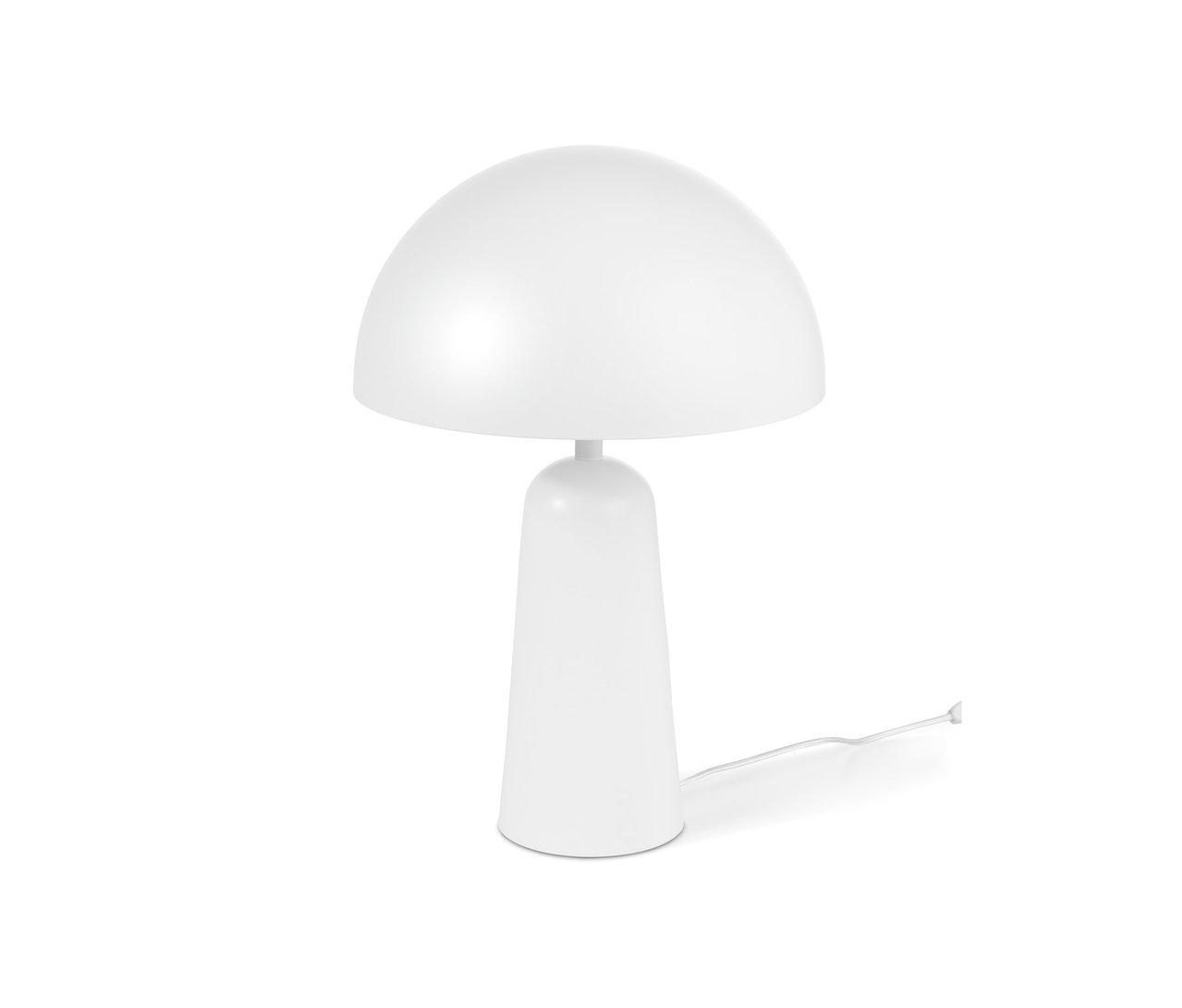 Lampe de table blanche avec abat-jour en forme de champignon.