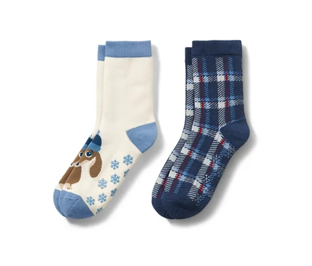 Deux paires de chaussettes antidérapantes pour tout-petits avec jacquard à teckels.