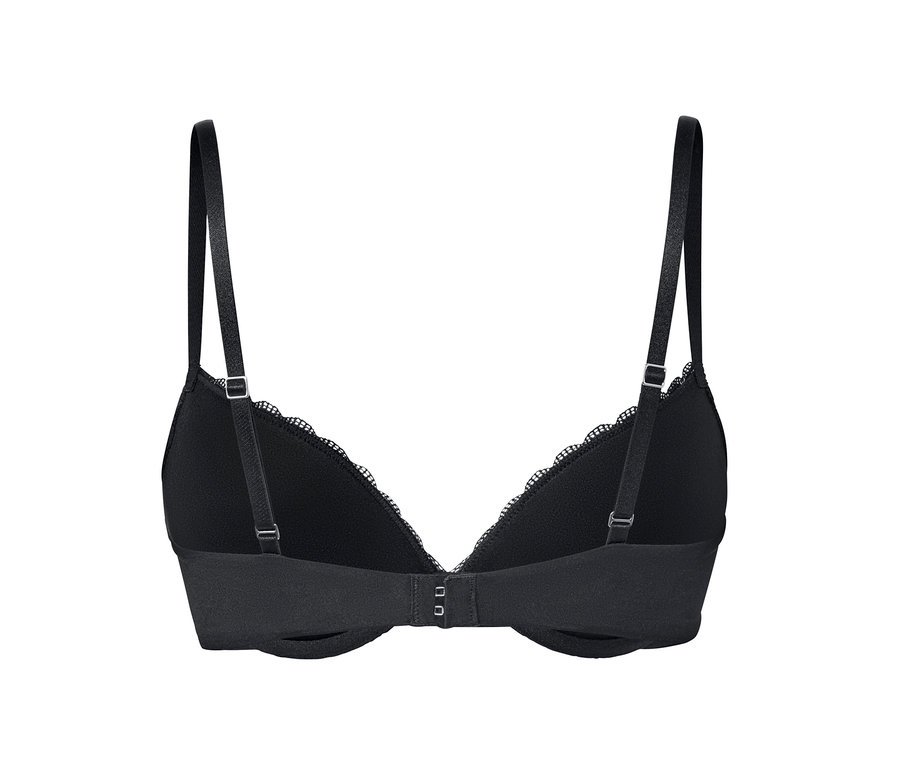 Vue détaillée de l'arrière d'un soutien-gorge push-up noir.