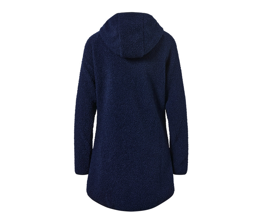 Vue arrière d'un manteau teddy à capuche.