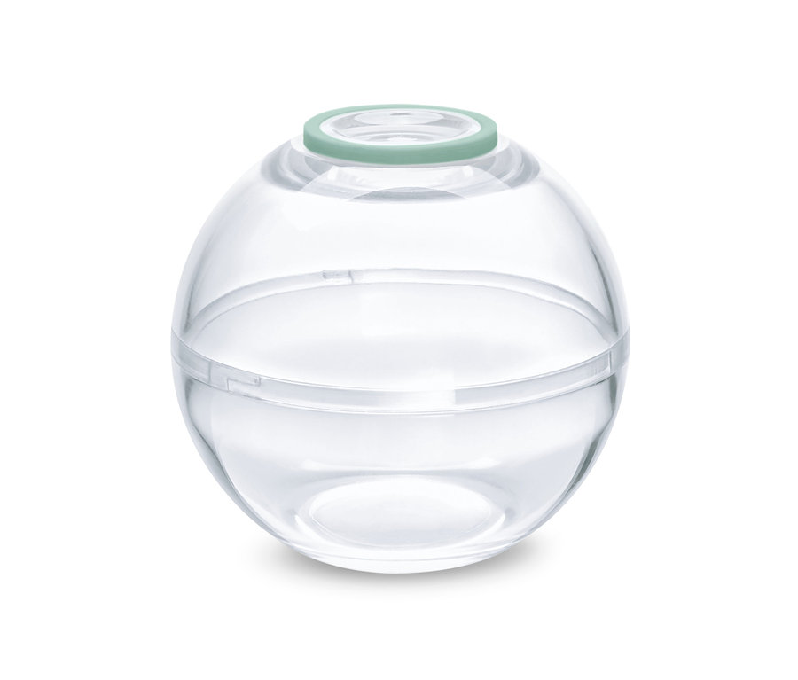 Une boîte fraîcheur ronde et transparente avec un couvercle vert clair.