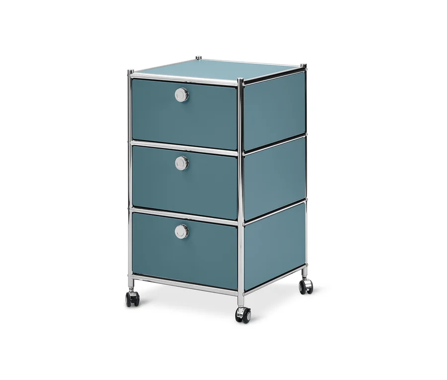 Caisson à roulettes « CN3 » gris bleu avec 3 tiroirs.