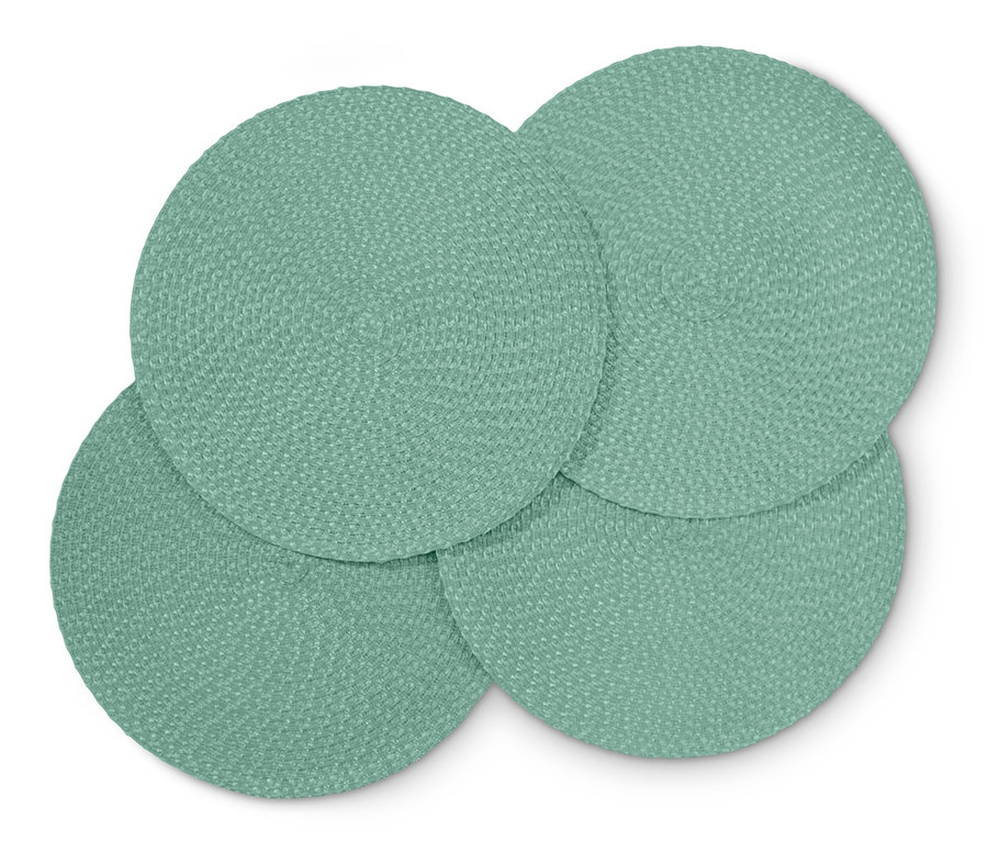 Quatre sets de table ronds verts, 4 sets de table.