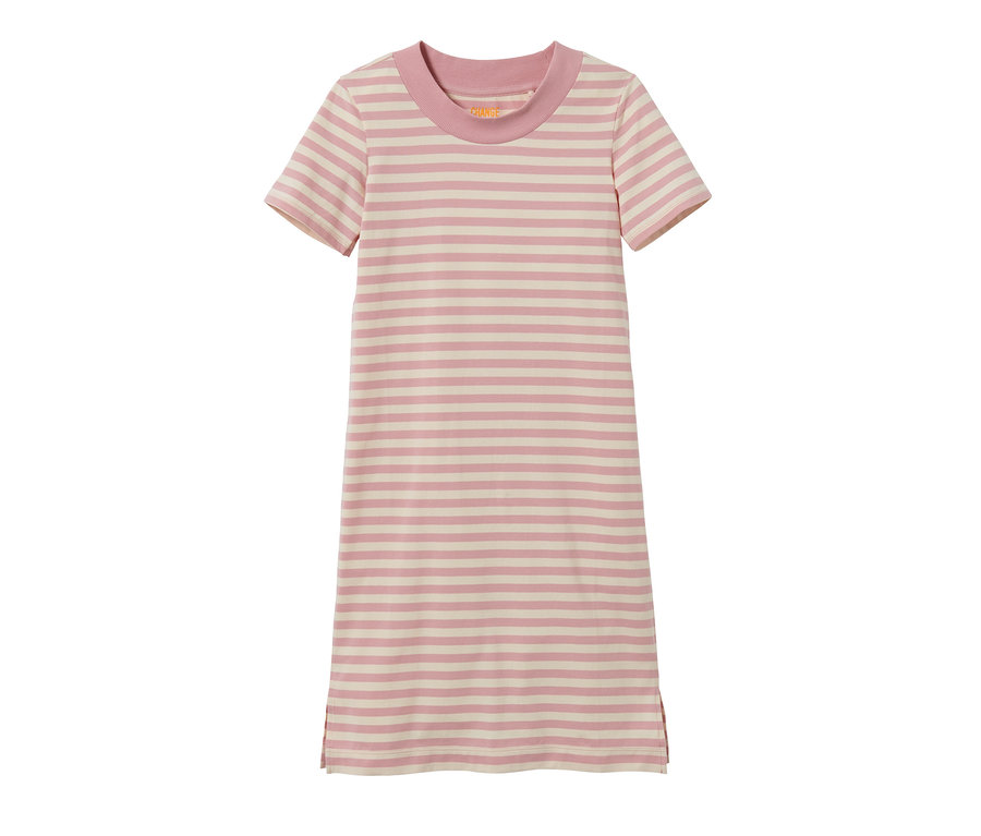 Robe en jersey rayée rose et crème pour enfant.