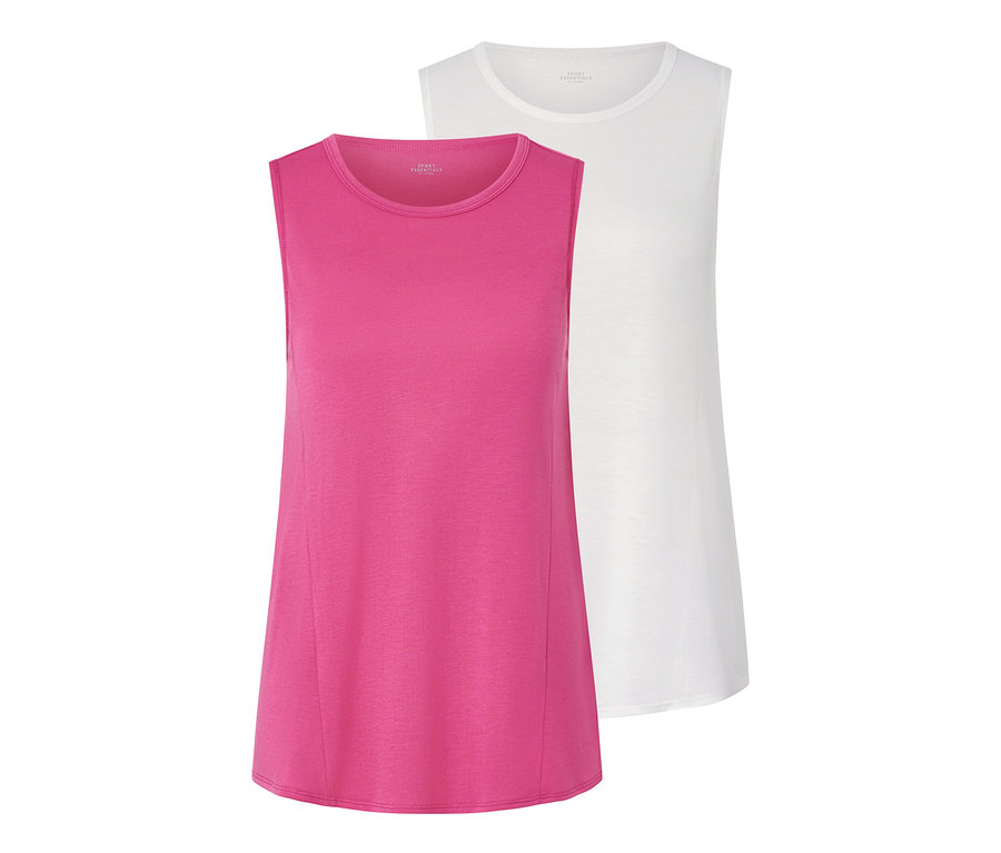 Deux tops de sport, un fuchsia et un blanc.