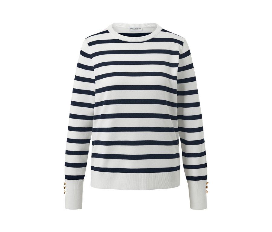 Pull en tricot fin à rayures blanc.
